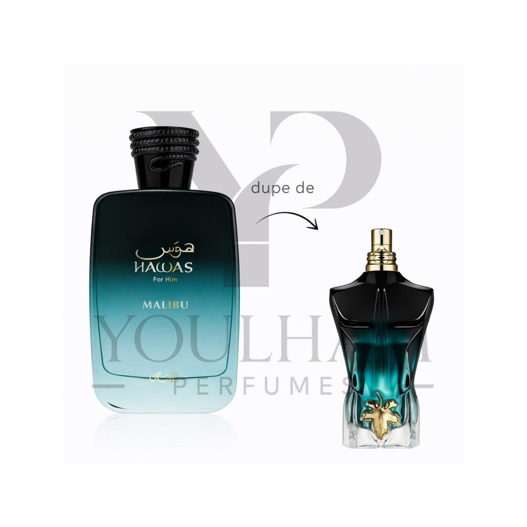 Flacon Hawas Malibu Rasasi Eau de Parfum fruité aromatique pour homme